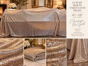 Luxury Sequin Tablecloth Drape 60" x 120" Champagne Rose Gold